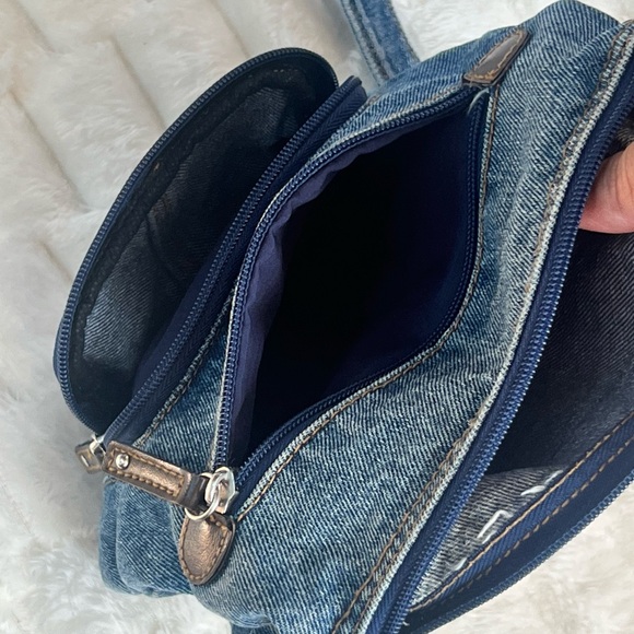 Y2K Denim Crossbody Bag Blue Jean Multi Pocket Zip Purse 2000s Boho - Picture 5 of 6